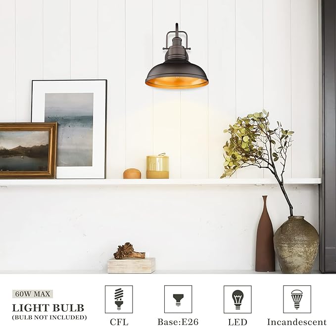 zeyu Gooseneck Wall Lights 2 Pack, 11 Inch Farmhouse Barn Light Fixtures Indoor and Outdoor, Metal Dome Shade in Oil Rubbed Bronze Finish, 016-1B-2PK ORB-Ruum Studio Home