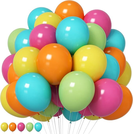 Tropical Balloons 12 Inch Summer Hawaiian Hot Pink Orange Teal Yellow Green Colorful Latex Party Balloon Multicolor for Luau Pool Aloha Beach Birthday Baby Shower Wedding Party Decoration-Ruum Studio Home