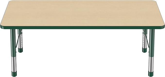 Factory Direct Partners FDP Rectangle Activity School and Classroom Kids Table (36 x 60 inch), Toddler Leg, Adjustable Height 15-24 inches - Maple Top and Green Edge-Ruum Studio Home