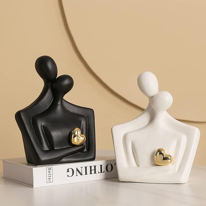 Porcelain Romantic Couple Figurines Statue Black Aesthetic Decorations Hugging Couple Sculptures - Modern Ceramic Sculpture Home Accents for Living Room Bedroom Coffee Table, Desktop, Bookshelf-Ruum Studio Home