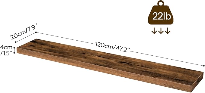HOOBRO Floating Shelves for Wall, Wall Mounted Shelf Set of 2, 47.2" Hanging Shelf with Invisible Brackets, for Wall Bathroom, Bedroom, Toilet, Kitchen, Living Room, Office, Rustic Brown BF120BJP201-Ruum Studio Home