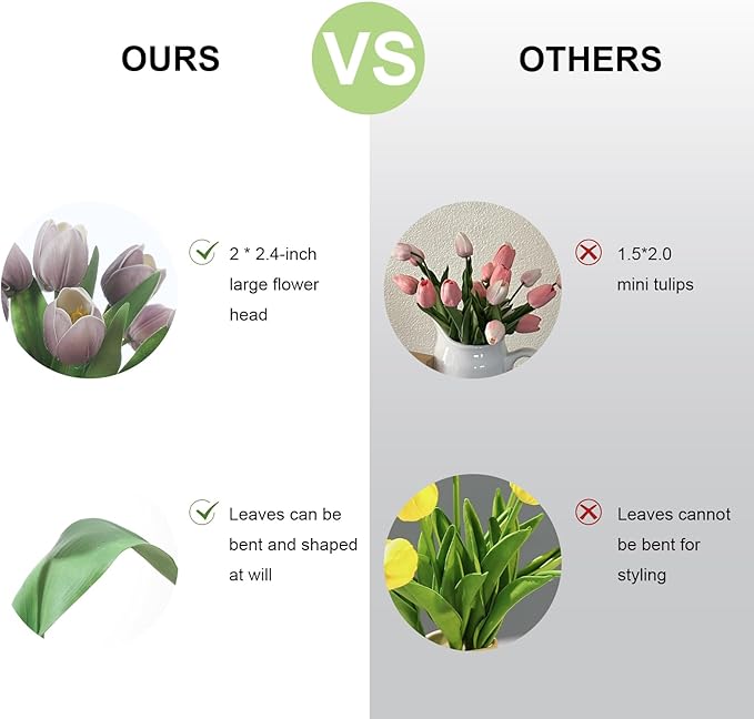 Light Purple Artificial Tulips, 2 Bundles 14Pcs, Fake Tulips Artificial Flowers, 2 x 2.4 Inch Large Flower Head Big Tulip, Easter Valentine's Day Mother's Day Home Decoration Flowers-Ruum Studio Home