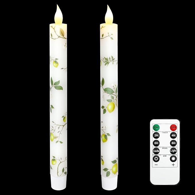 Lemon Flameless Taper Candles with Remote and Timer Flickering Flame Battery Operated Taper Candles for Home Bedroom Wedding Party Fall Christmas Summer Decor 9.6"-Ruum Studio Home