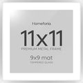Homeforia 11x11 Picture Frame Silver, High End Metal 11 by 11 Square Frames with Mat 9 x 9 Photo, 11x11 Thin Poster Frame Matted to 9x9 inch Art, Wall Hanging Frame, Tempered Glass, Wall Kit, Set of 1-Ruum Studio Home