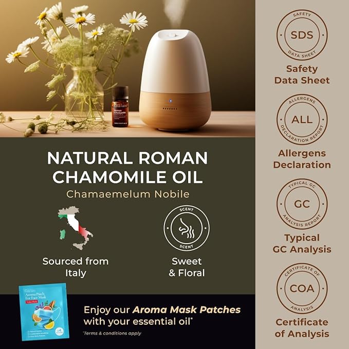 Gya Labs Roman Chamomile Essential Oil for Diffuser - 0.34 Fl Oz - 100% Pure Natural Roman Chamomile Oil for Skin, Hair, Face, Aromatherapy & Candle Making Scent-Ruum Studio Home