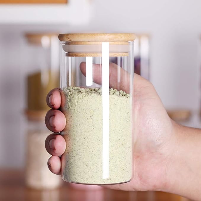 12 Pcs Glass Spice Jars - 8.5oz Empty Small Glass Bottles with Bamboo Airtight Lids and Labels - Thicken Seasoning Spice Containers for Kitchen Organization and Storage…-Ruum Studio Home