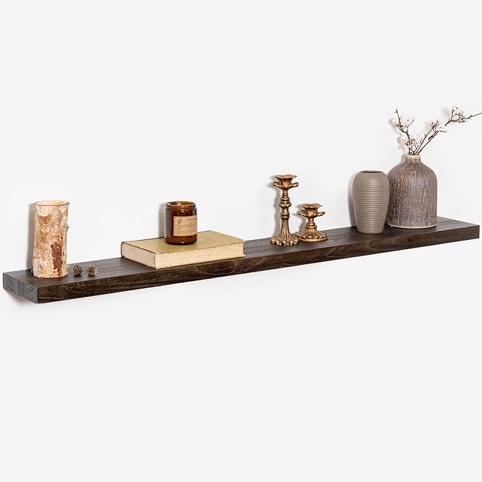 Fun Memories Rustic Elm Wood Floating Shelves for Wall, 48" Floating Shelf Wall Mounted, Long Floating Disply Shelf with Heavy-Duty Bracket for Living Room, Kitchen, Bathroom, Walnut Color, Set of 1-Ruum Studio Home