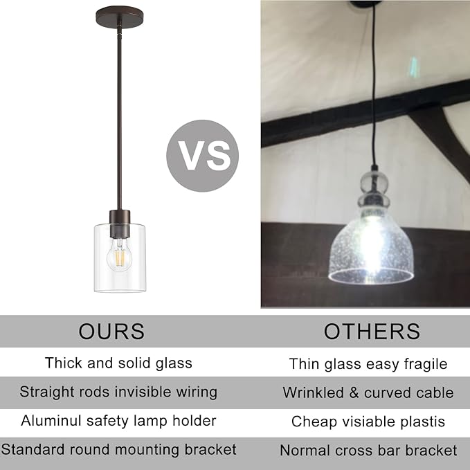 Oil Rubbed Bronze Pendant Lights Kitchen Island - Clear Glass Pendant Light Fixture Multiple Stems Rods 3 Units 12 Inch 3 Units 4 Inch (3 Pack Oil Rubbed Bronze Downrod)-Ruum Studio Home