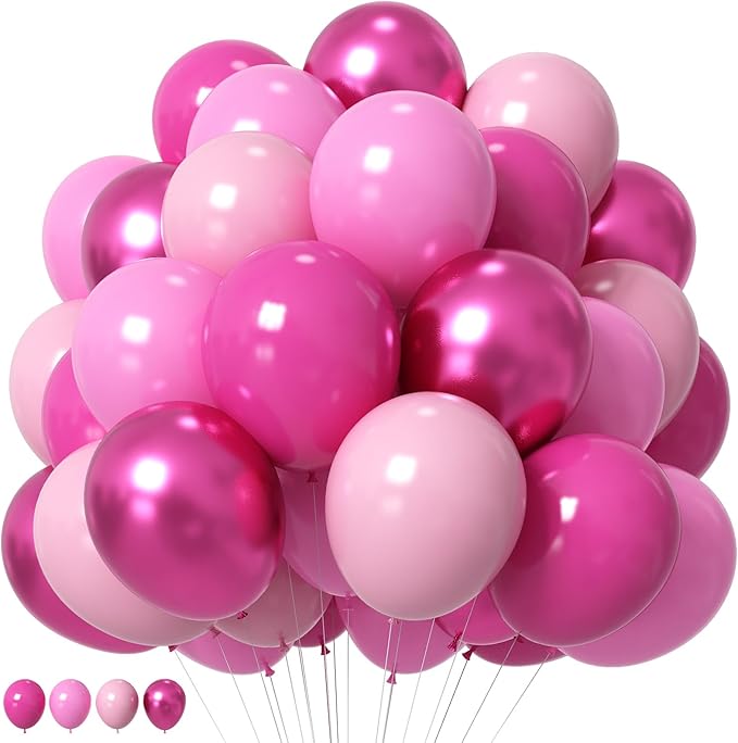 Pink Balloons Set 12 Inch Hot Dark Magenta Light Pastel Pink Metallic Latex Helium Balloon for Girls Baby Shower Princess Wedding Birthday Party Decorations-Ruum Studio Home