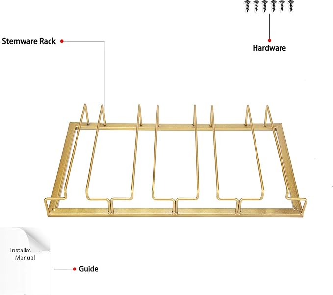Wine Glass Rack Under Cabinet - Stemware Holder Metal Wine Glass Organizer Glasses Storage Hanger for Bar Kitchen Gold 4 Rows-Ruum Studio Home