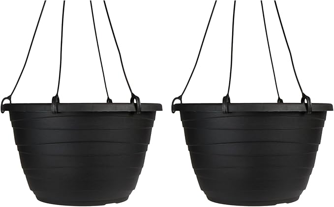 The HC Companies Wrapt Hanging Planters - Lightweight Plant Pot Hanger for Hanging Plants, Vegetables & Herbs - Outdoor & Indoor Hanging Basket for Plants (11" Black, Pack of 2)-Ruum Studio Home