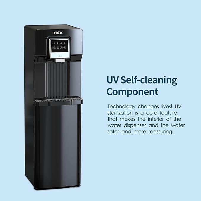 VECYS Bottom Loading Water Cooler with Ice Maker, Cold Water Supply with 18LBS Daily Ice Making, Compatible with 3 or 5 Gallon Bottles, Ideal for Home and Office (No Hot Water)-Ruum Studio Home