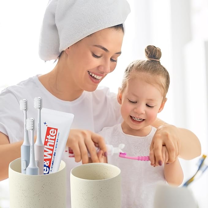 Beige Toothbrush Holders for Bathrooms - 2 Cups Ceramic Toothbrush Toothpaste Holders Set, Beige Bathroom Tumbler Cups Reusable Toothbrush Mouthwash Cup, Bathroom Counter Organizer-Ruum Studio Home