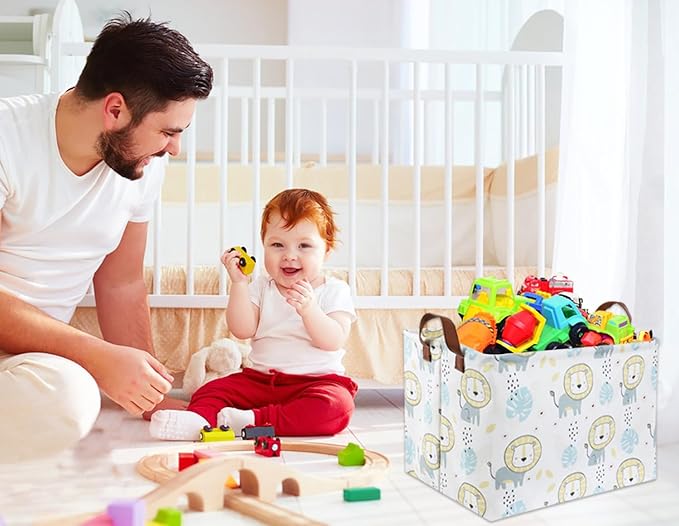 HIYAGON Baby Storage Baskets kids Toy Basket for Boy and Girls Gift Basket Empty Cute Storage Bin Organizer Box Rectangular Animal Room Decor for Books(Lion)-Ruum Studio Home