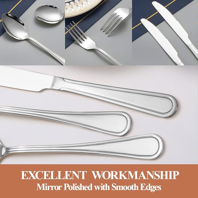 40 Pcs Silverware Set for 8 with Simple Striped Handle Design, Food Grade Stainless Steel Flatware Set, Eating Utensils Sets Include Fork/Knife/Spoon, Reusable Cutlery Set, Dishwasher Safe-Ruum Studio Home