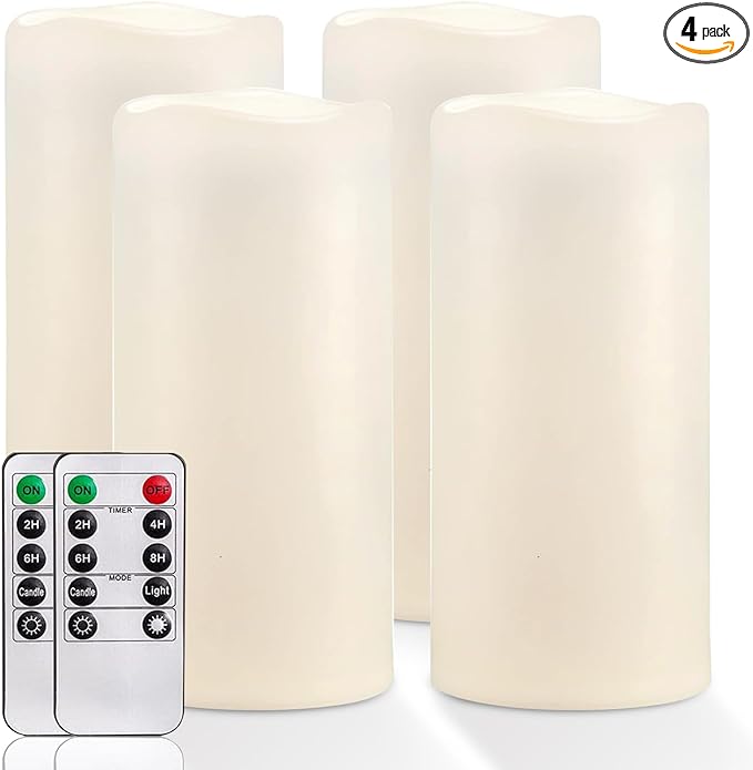 Homemory 4" x 8" Large Waterproof Outdoor Flameless Candles with Remote Control and Timer, Battery Operated Flickering LED Pillar Candles for Indoor Outdoor Lanterns, Porch, Long Lasting, Set of 4-Ruum Studio Home