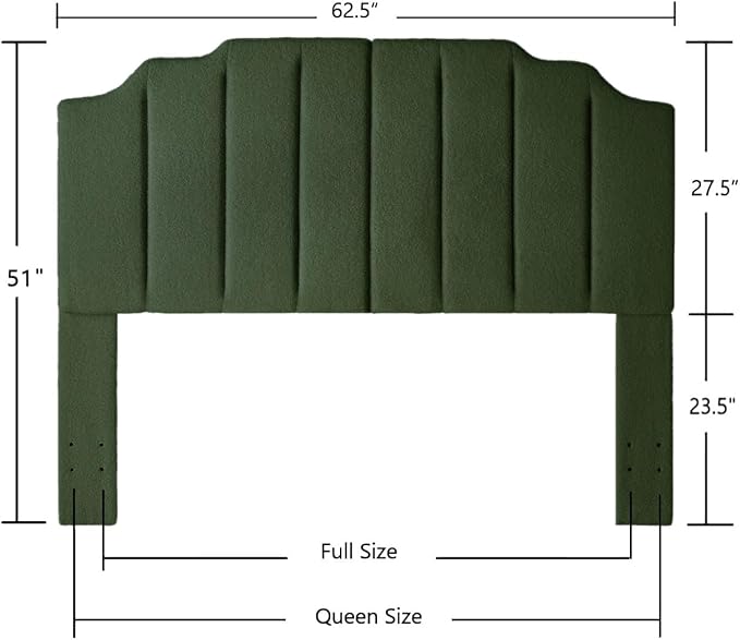 24KF Dark Green Teddy Fabric Tufted for Queen Upholstered Headboard, Modern Vertical Channel Design Full Headboard with Stepped Silhouette Top Edge, 6026-Q-Teddy Dark Green-Ruum Studio Home