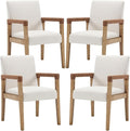 Mid Century Modern Dining Chairs Set of 4 Fabric Upholstered Living Room Side Chair, Kitchen Arm Chair with Solid Wood Legs for Home Restaurant, Linen White-Ruum Studio Home