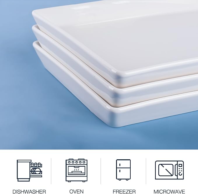 Delling Large Serving Platter, 16" x 9.5" Large Serving Tray, White Rectangular Porcelain Platters for Serving Food, Serving Trays for Party, Entertaining, Appetizer, Charcuterie, Snack - Set of 3-Ruum Studio Home