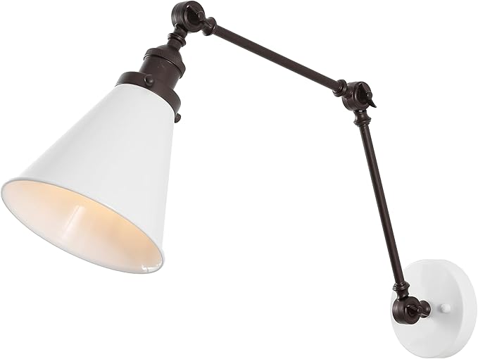 JONATHAN Y JYL7462C Rover 7" Classic Industrial Metal Adjustable Arm LED Wall Sconce, White/Oil Rubbed Bronze for Bedroom, Bathroom, Vanity-Ruum Studio Home
