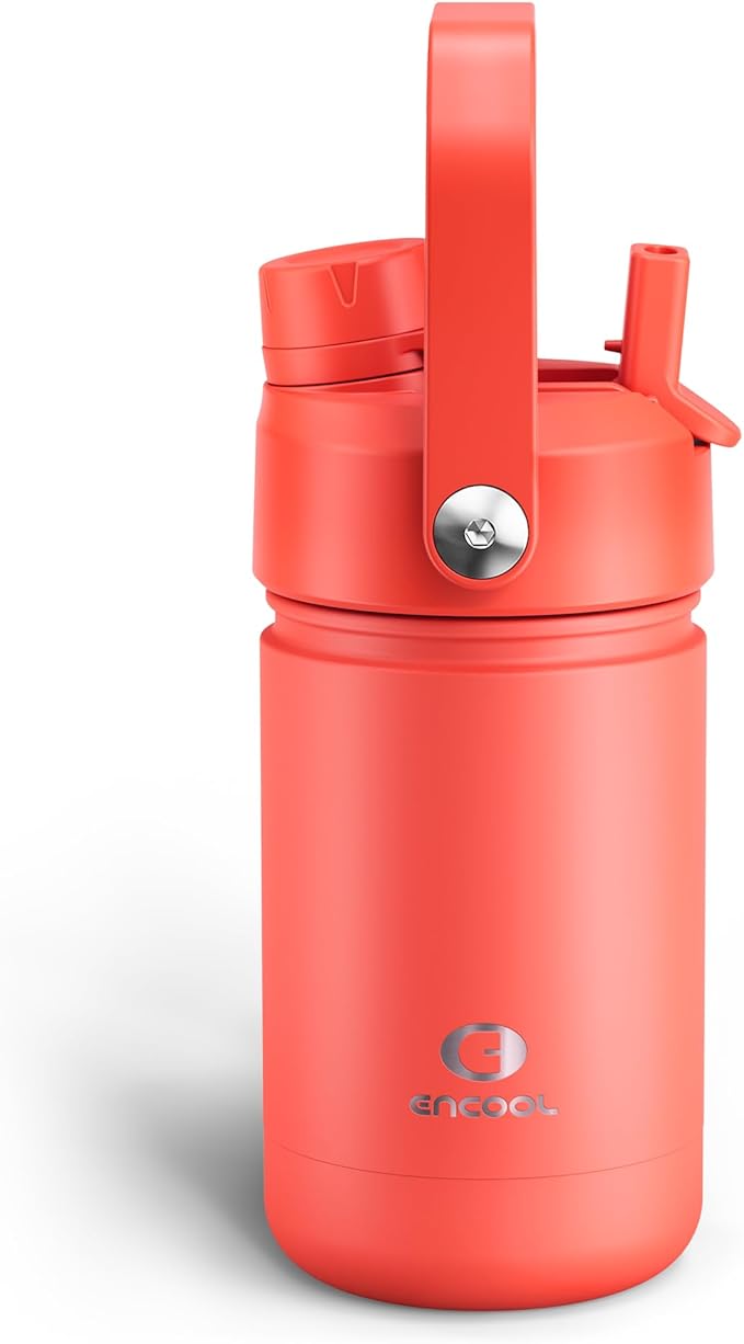 Kids Insualated Water Bottle with Straw - 12oz Stainless Steel Water Bottle with Dual Spouts, Leak-Proof, BPA-Free, Double Wall Vacuum Keeps Cold for 24 Hours for Sports, Travel, School (Tawny Orange)-Ruum Studio Home