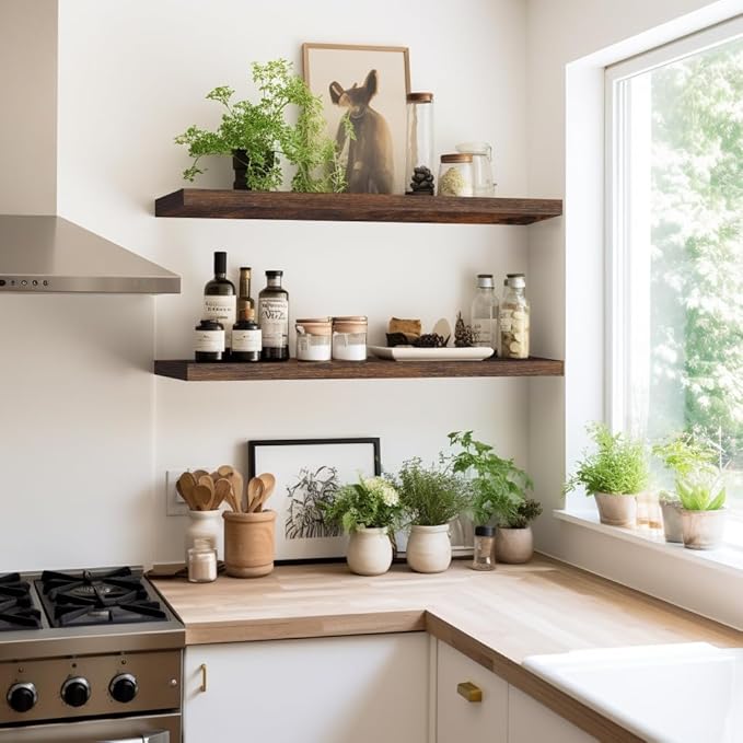 LaVie Home Floating Shelves, 36 Inch Wall Shelf Set of 2, Hanging Shelf with Invisible Brackets, Wall Decor for Bathroom, Bedroom, Living Room, Kitchen Storage, Rustic Brown-Ruum Studio Home