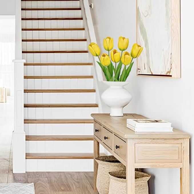 Artificial Tulips Flowers – 24" Long Stem Faux Tulips, 7PCS Real Touch Fake Yellow Tulip for Vase, Farmhouse, Kitchen, Spring & Wedding Home Decor-Ruum Studio Home