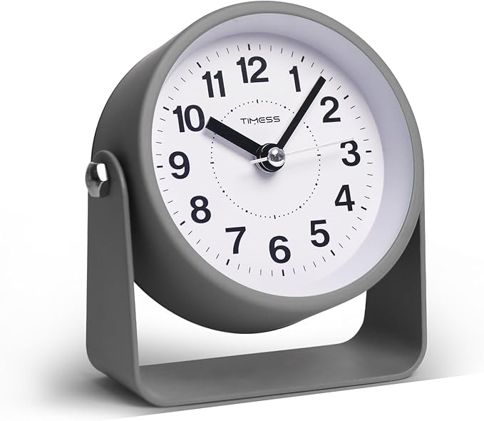 Analog Alarm Clock, Silent Non-Ticking Quartz Movement, Battery-Operated with Snooze & On-Demand Light, Easy to Set Gentle Wake Bedside Desk Clock, Ideal for Home, Travel, Office (Gray)-Ruum Studio Home