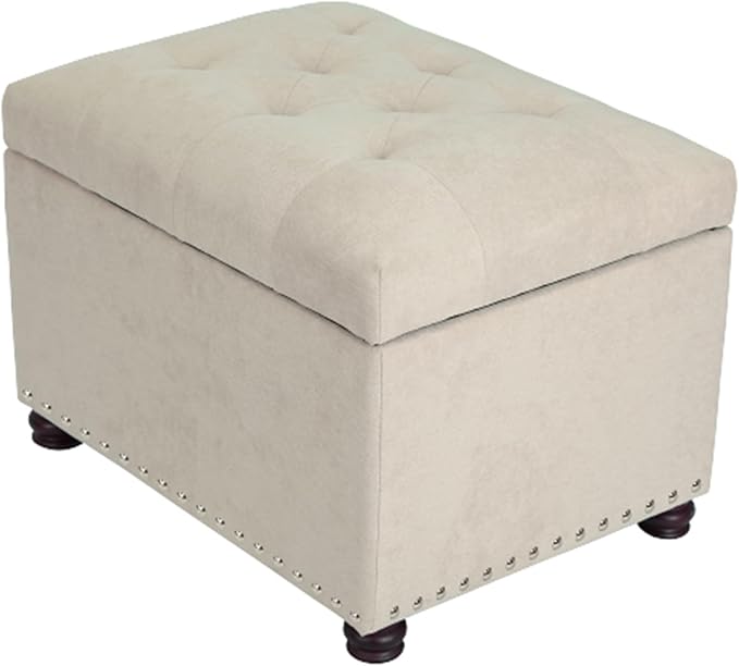 Joveco Storage Ottoman, 24" Fabric Rectangle Tufted Bench Foot Rest Stool for Living Room Bedroom, Beige-Ruum Studio Home