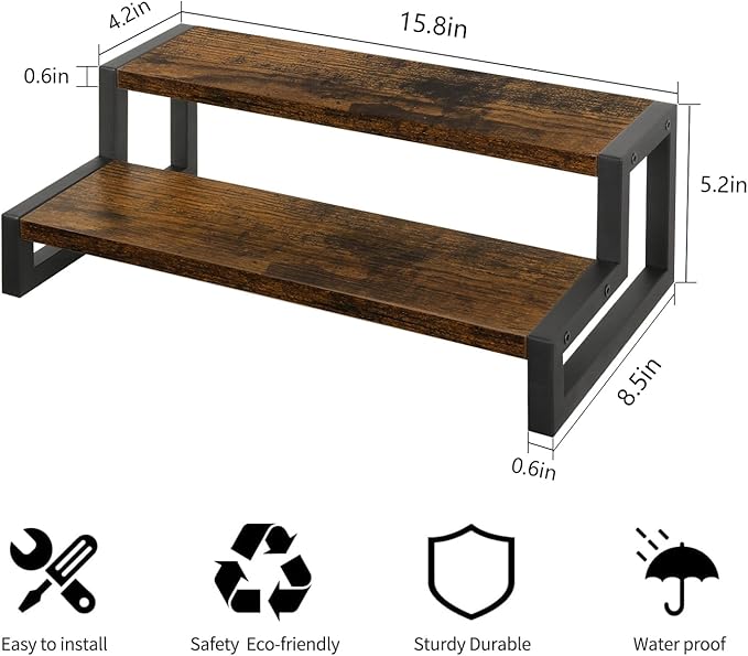 YINMIT Tiered Display Stand Riser Shelf, Wooden Spice Rack Organizer for Countertop, 2 Tier Kitchen Counter Shelf-Ruum Studio Home