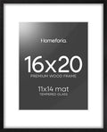 Homeforia 16x20 Black Wood Frame, High End Oak 16x20 Picture Frames with Mat 11x14 Photo, 16 x 20 Wooden Poster Frame Matted to 11 by 14 Print, 20x16 Hanging Frames, Tempered Glass, Wall Kit, Set of 1-Ruum Studio Home