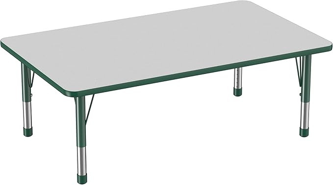 Factory Direct Partners FDP Rectangle Activity School and Classroom Kids Table (36 x 60 inch), Toddler Leg, Adjustable Height 15-24 inches - Gray Top and Green Edge-Ruum Studio Home