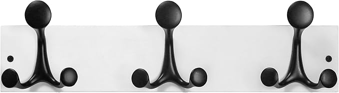 SKOLOO 17-Inch White Wood Coat Rack Wall Mount with 3 Triple Hooks - Ideal for Family Entrances, Classrooms, and Pet Supplies Storage - Perfect Coat Hooks for Wall-Ruum Studio Home
