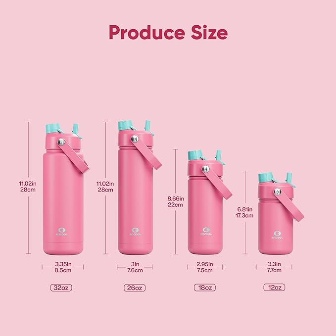 Insulated Water Bottle with Straw Stainless Steel Water Bottle, Leak-Proof, BPA-Free, Double Wall Vacuum Keeps Cold for 24 Hours for Sports, Travel, School (26 oz, Tulip)-Ruum Studio Home