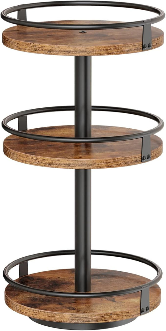 HOOBRO 3-Tier Lazy Susan Organizer, Rotating Spice Rack, Turntable Spice Rack, Vertical Storage Organizer, for Kitchen Countertop, Vanity, Dining Table, Rustic Brown and Black BF09TL01-Ruum Studio Home
