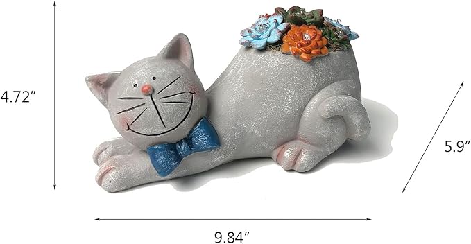Cat Garden Figurines Outdoor Decor Solar Statue with Succulent and LED Lights for Patio Lawn Yard Art Decoration Housewarming Garden Gift-Ruum Studio Home