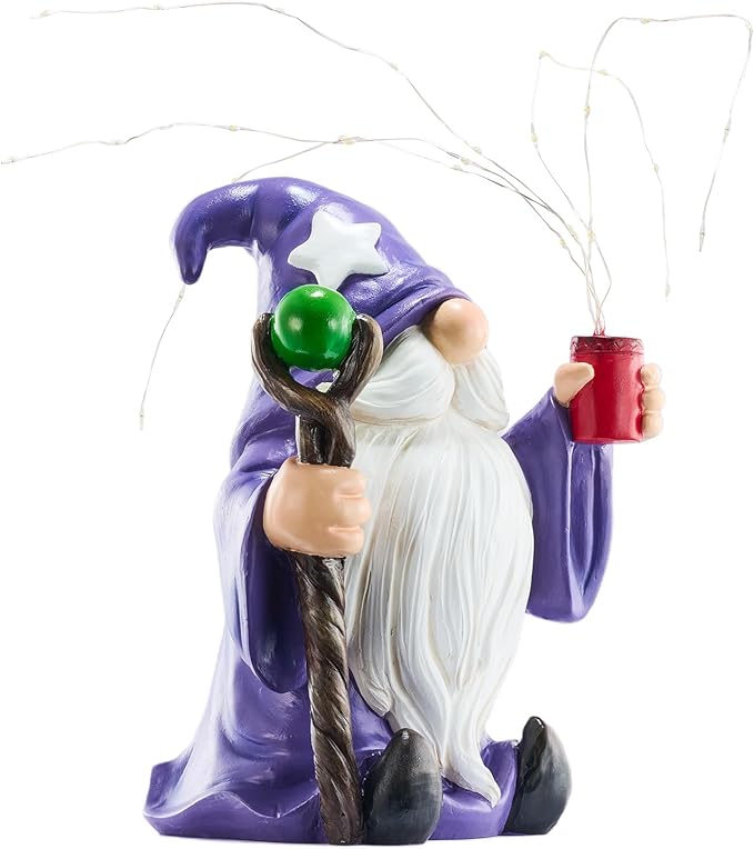 Resin Gnome Statue Outdoor Decor Waterproof Firework Solar LED Lights Gnomes Garden Sculpture Decorations for Outside Lawn Patio Yard Ornament Gifts (Gnome)-Ruum Studio Home