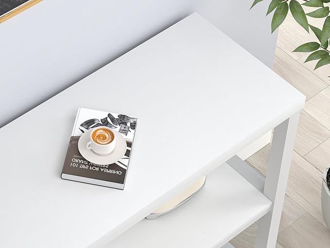 FOLUBAN Modern Sofa Console Table for Entryway, 3 Tier Wood Foyer Table for Hallway Living Room Behind Couch, White Oak-Ruum Studio Home