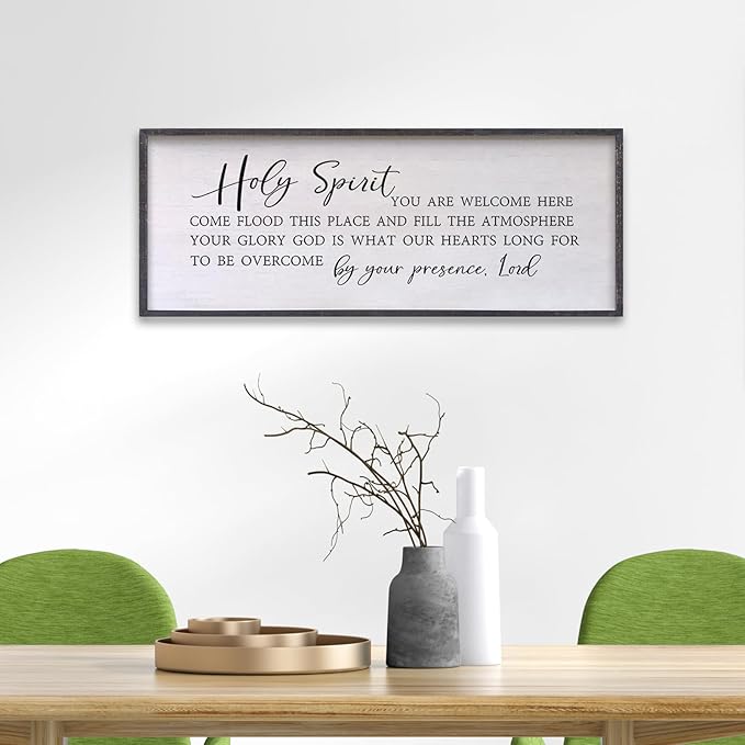 Holy Spirit You are Welcome Here Wall Decor Art 24"X10" Quote Christian Bible Verse Religious Scripture Wall Sign (Black)-Ruum Studio Home