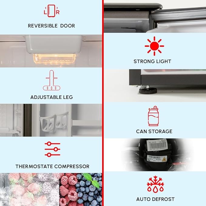 E-Star 3.3 Cu Ft Mini Fridge without Freezer - AUTO DEFROST, Reversible Single Door, Glass Shelf Refrigerator - A Space-Saving Marvel for Your Bedroom, Dorm, and Office-Ruum Studio Home