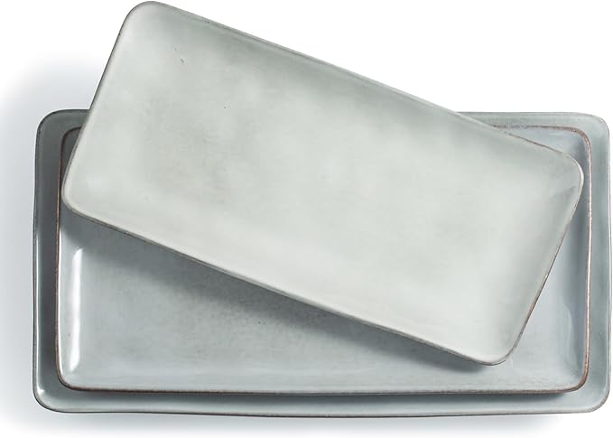 famiware Serving Platter, Rectangular 15.67/14.1/12.6inch Serving Dishes for Entertaining, Reactive Glaze, Stoneware Serving Trays for Party, Food, Turkey, Snack, Cheese, Ocean Series, Grey-Ruum Studio Home