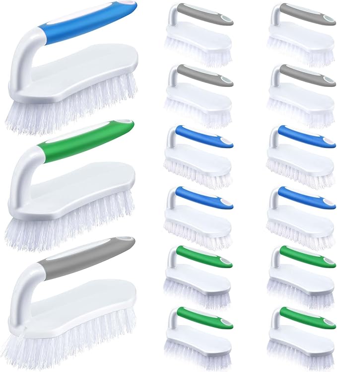 Lallisa 12 Pcs Scrub Brush for Cleaning with Handle Comfortable to Grip Heavy-Duty Flexible Stiff Bristles Scrubber Brushes Bulk for Shower Bathroom Carpet Kitchen Floor Tiles (Gray,Green,Blue)-Ruum Studio Home