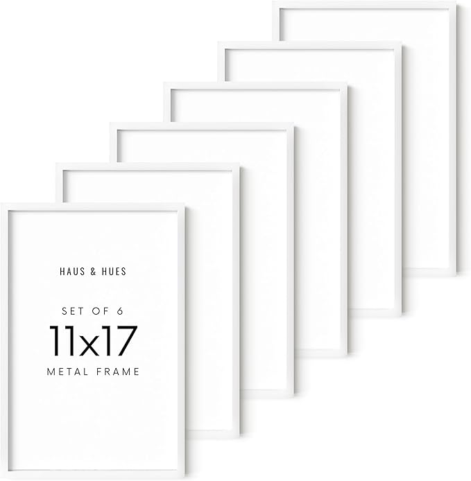 HAUS AND HUES 11x17 White Metal Picture Frames - Features Premium Aluminum, Vertical & Horizontal Hang, Shatterproof Plexiglass - Perfect for Home, Room, Office (11x17 in, White, Set of 6)-Ruum Studio Home