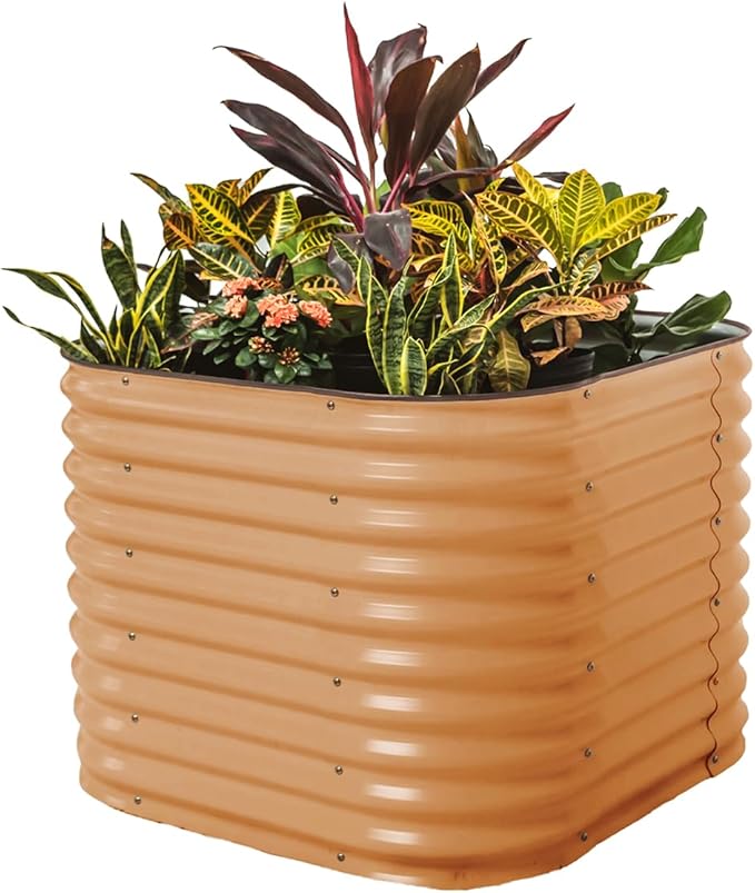 Vego garden 32" Extra Tall Raised Garden Bed Kits,4 in 1 Modular Raised Planter Box for Vegetables Flowers Fruits Oval Metal Raised Garden, Terra Cotta-Ruum Studio Home