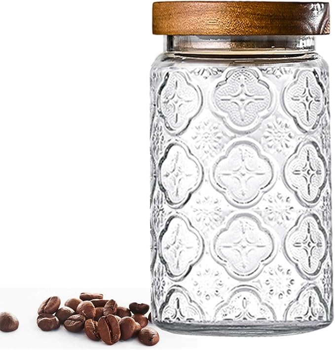 32oz Vintage Glass Jar With Lid, Glass Storage Containers, Airtight Kitchen Storage Containers For Sugar, Coffee, Tea, Spice, Flour, Candy Cookie, Pasta, Cereal, Cute Decorative Jars-Ruum Studio Home