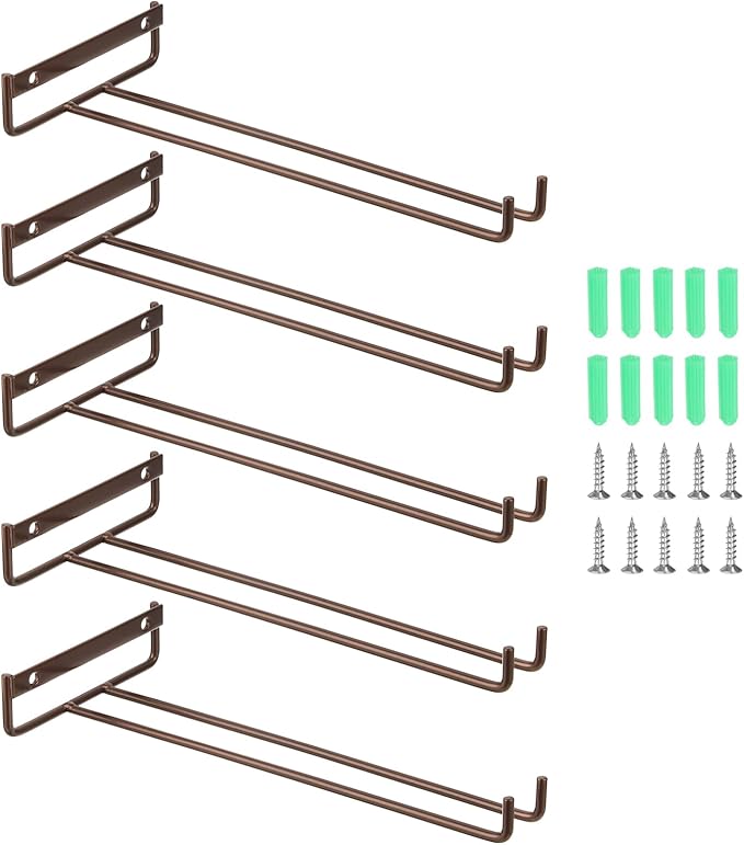 uxcell 5Pcs Wine Glass Rack, 10.43 Inch Iron Wine Glasses Rack Under Cabinet Stemware Rack - Wall Mountable Wine Glass Holder Storage Hanger for Bars Coffee Restaurants Kitchens, Bronze-Ruum Studio Home
