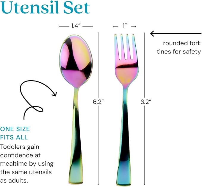 Ahimsa Stainless Steel Kids Utensils - Kids Fork and Spoon Set, Pediatrician Designed Rainbow Silverware Set, 100% BPA Free & Dishwasher Safe (Rainbow)-Ruum Studio Home