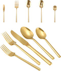 Silverware 45-Piece Gold Flatware Set with Serving Utensils Stainless Steel Thick Heavy Mirror Polished Cutlery Set for Wedding Hotel Restaurant, Service for 8-Ruum Studio Home