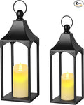 Eufrozy Lanterns Decorative Outdoor Indoor Set of 2 Black Metal Candle Lanterns with Flameless Candle, Modern Farmhouse Lantern Decor for Porch Patio Fireplace Mantle Kitchen Table Christmas Gifts-Ruum Studio Home