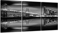 KREATIVE ARTS - San Francisco Bay at Night in Black and White Bridge 3 Panels Modern Landscape Artwork Canvas Prints Cityscape Pictures Paintings on Canvas Wall Art for Home Decor (12x16inchx3pcs)-Ruum Studio Home